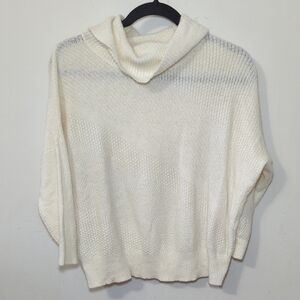 Loft Wool-Blend Turtleneck Sweater Cream 3/4 Sleeve Women's Size Medium